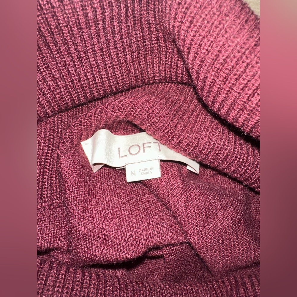 Loft Burgundy High Low Cowl Neck Sweater Size Medium - Picture 4 of 4